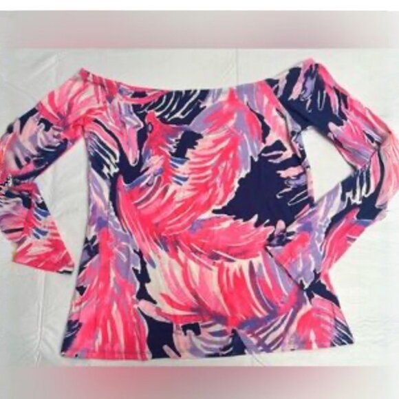 NWOT Lilly Pulitzer Audelia Off Shoulder Long Sleeve Top Multicolor Print Size L - Picture 2 of 6